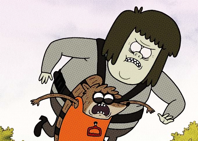 Muscle Man and Rigby in Action
