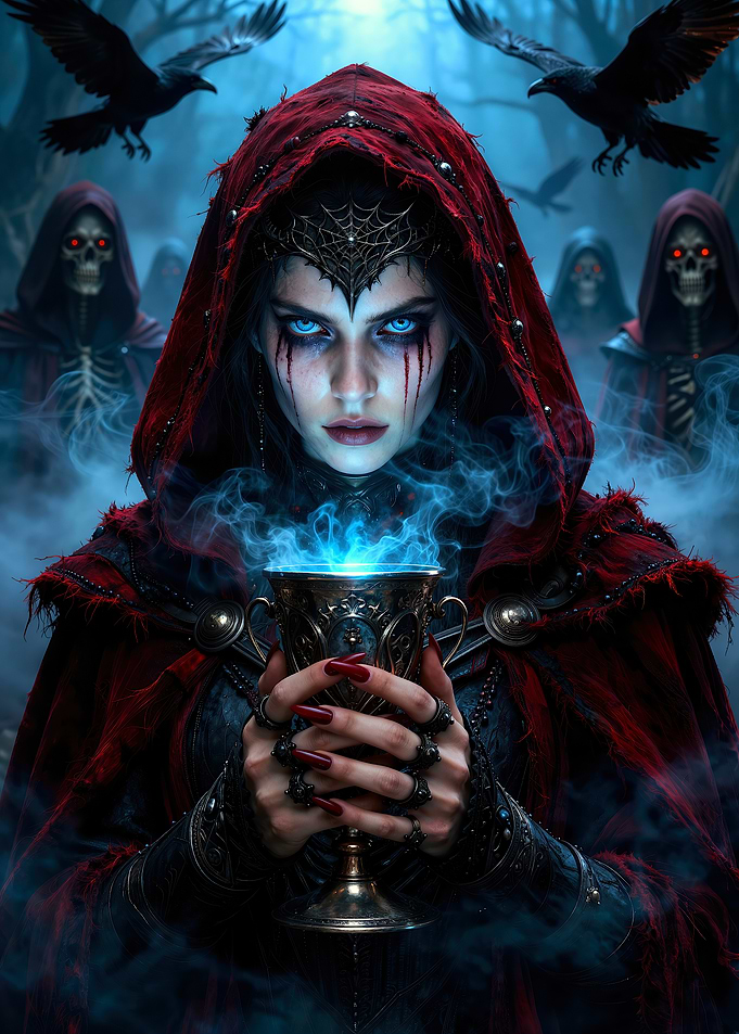 Mysterious Sorceress with Glowing Chalice