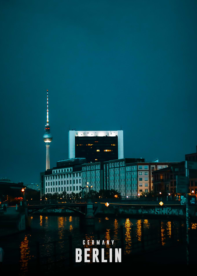 Berlin cityscape at night