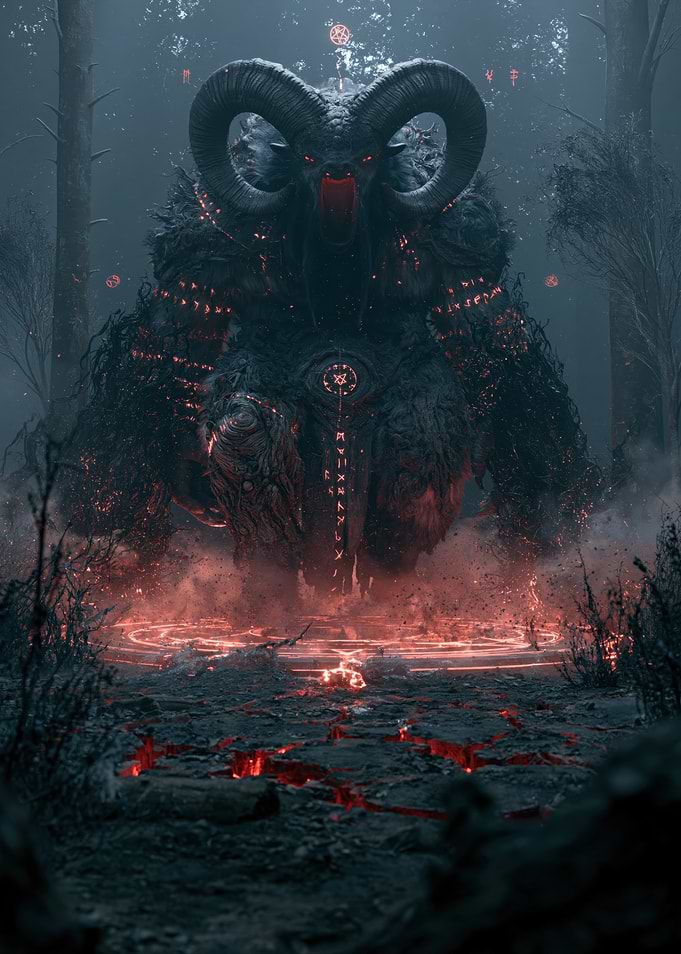 Demonic Ram Creature in Mystical Forest