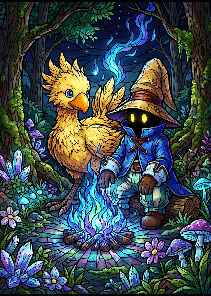 Vivi and Chocobo by Campfire