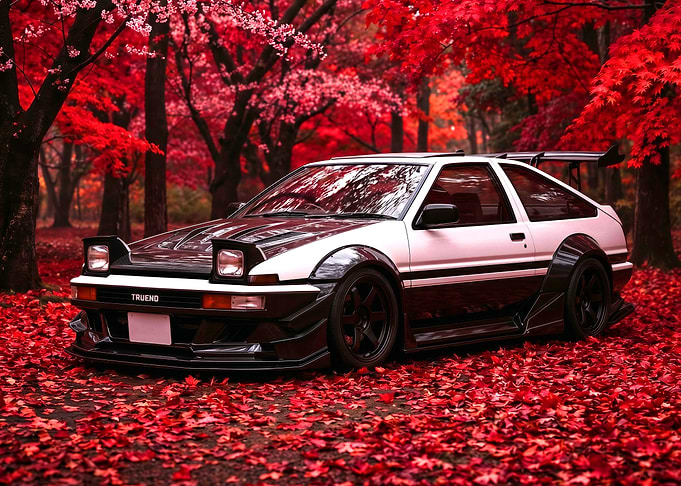 Modified Toyota AE86 Trueno in Autumn Forest