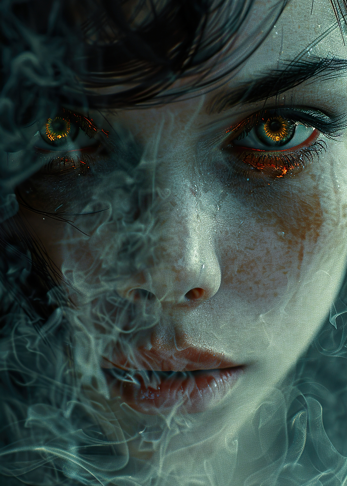 Smoky Eyes Portrait Poster – Dark Fantasy Woman Face | Mystical Aesthetic Wall Art