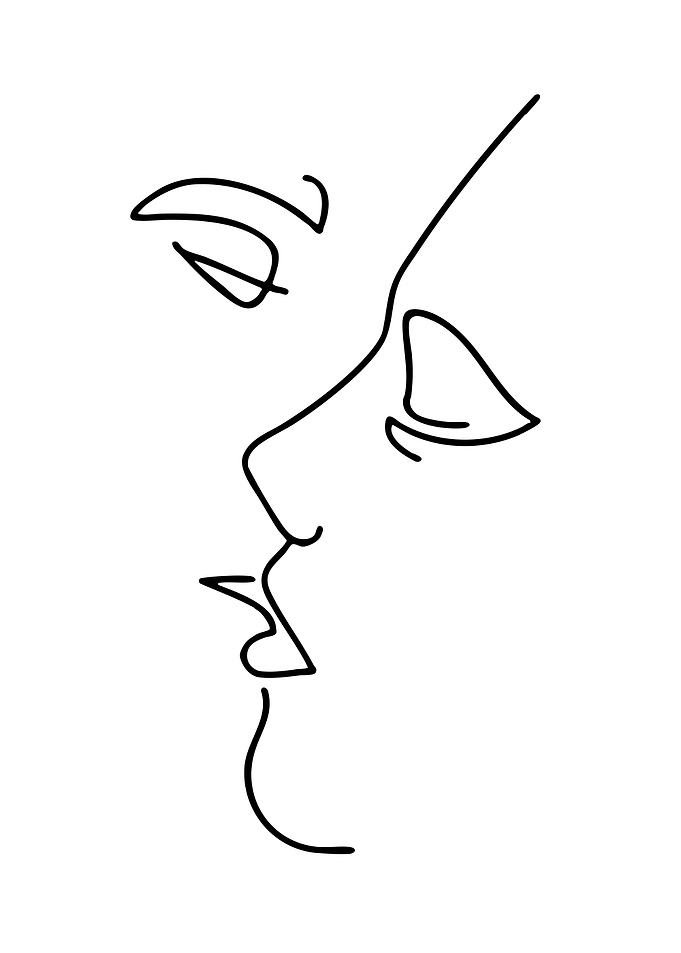 Minimalist Line Art of Two Faces Kissing