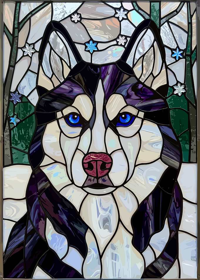 Stained Glass Husky Portrait