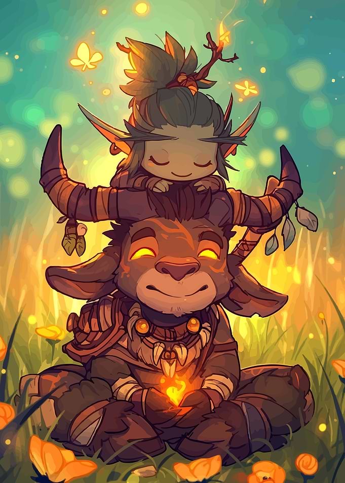 Cute Tauren and Elf in a Meadow
