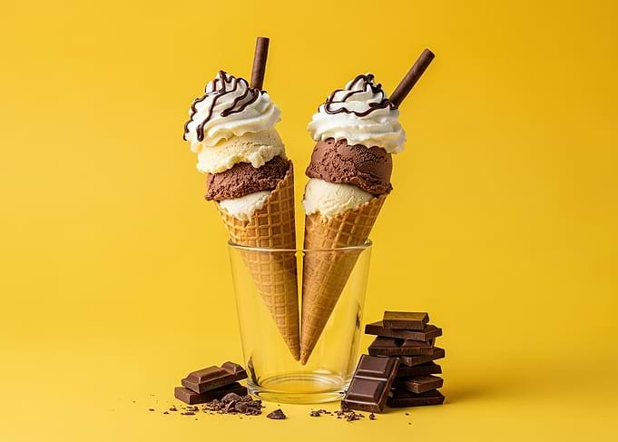 Two Ice Cream Cones with Chocolate