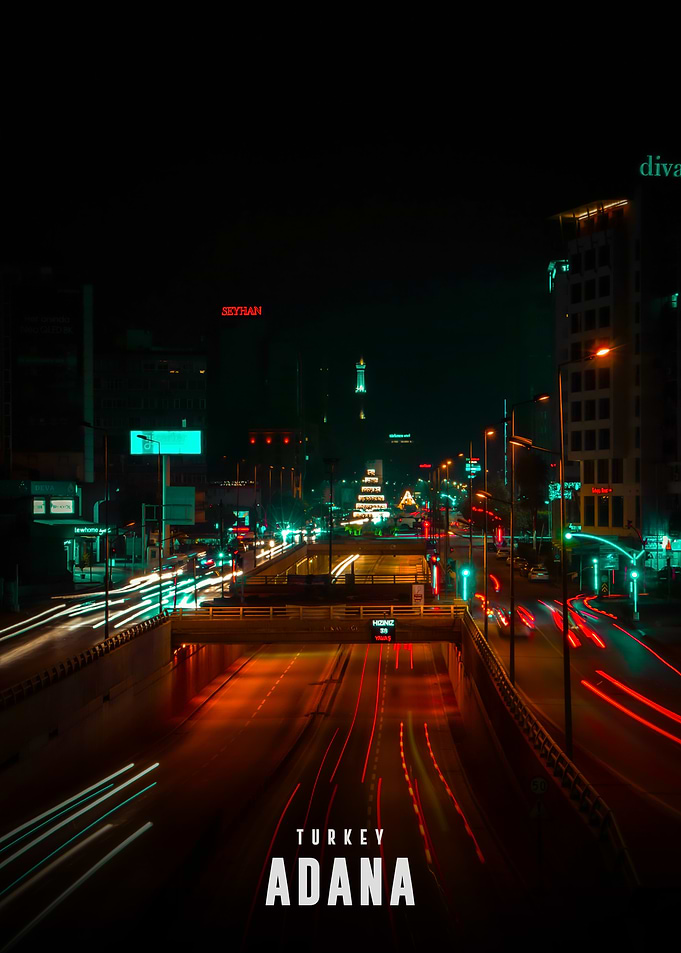Adana Turkey Night Cityscape Light Trails