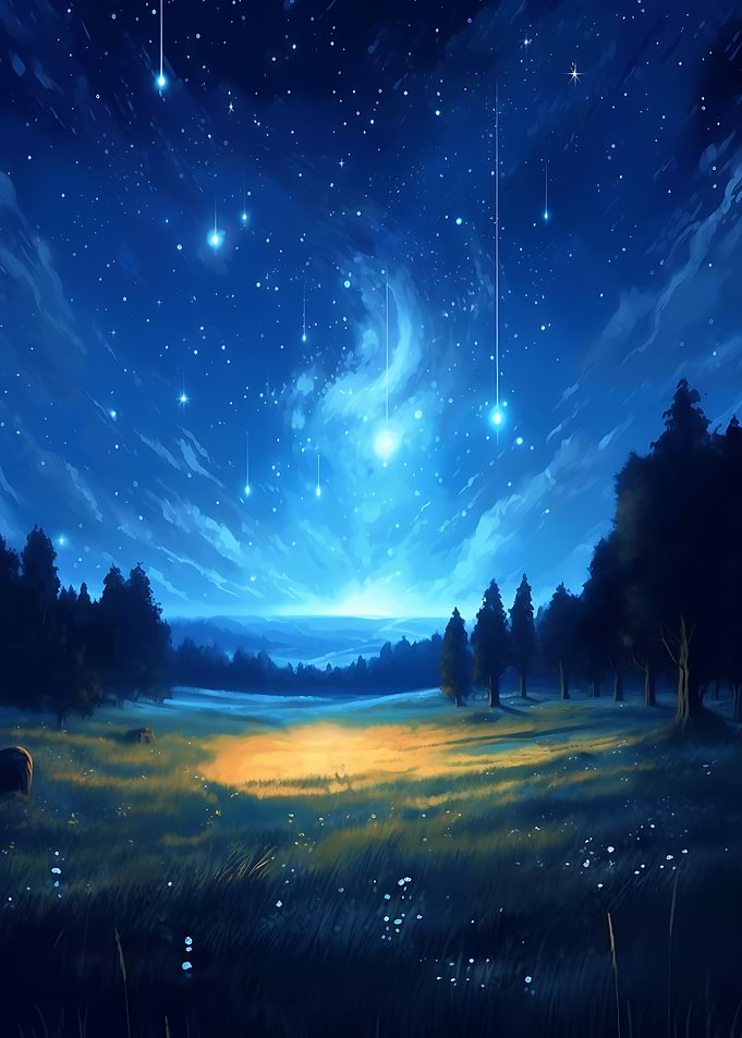 Starry Night Meadow Landscape