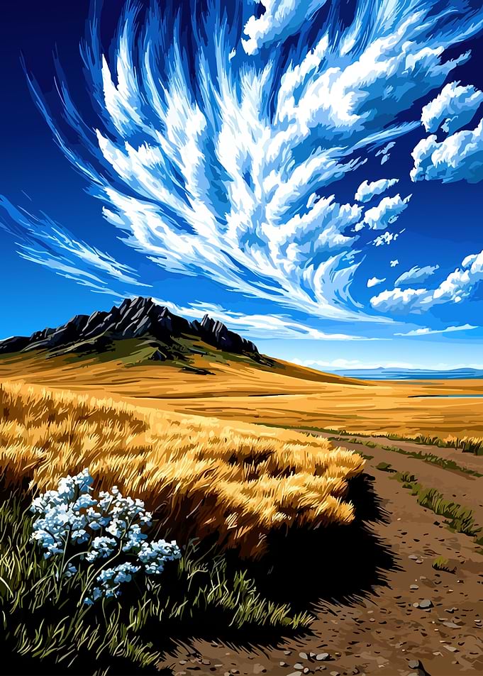 Vast landscape with dramatic clouds