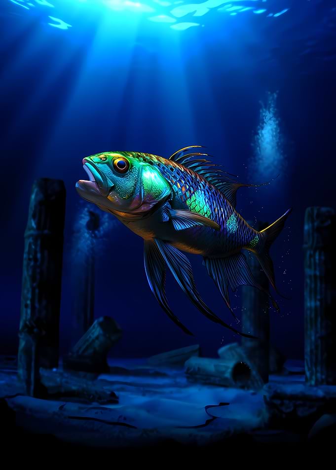 Vibrant Fish in Underwater Ruins