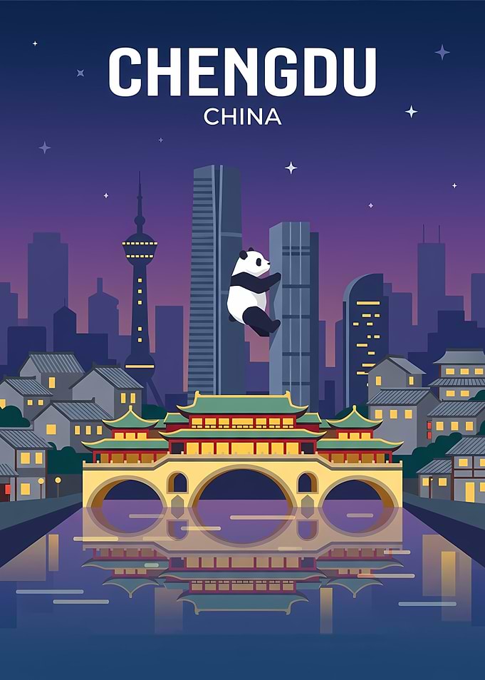 Chengdu Cityscape with Panda