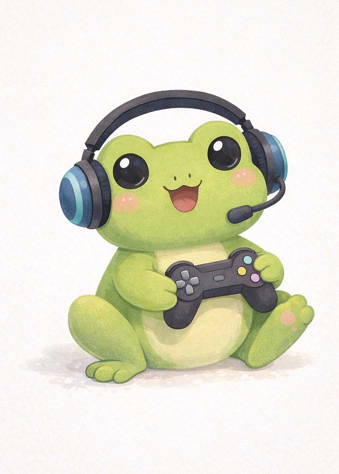 Cute Frog Gamer with Headphones