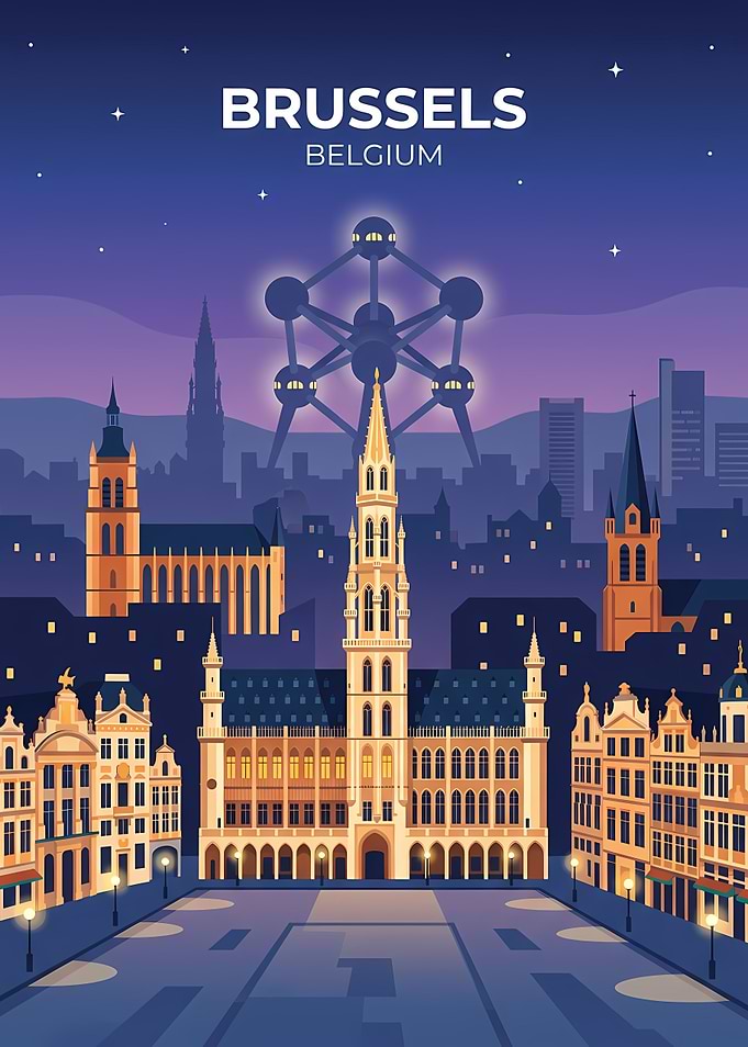 Brussels Cityscape at Night