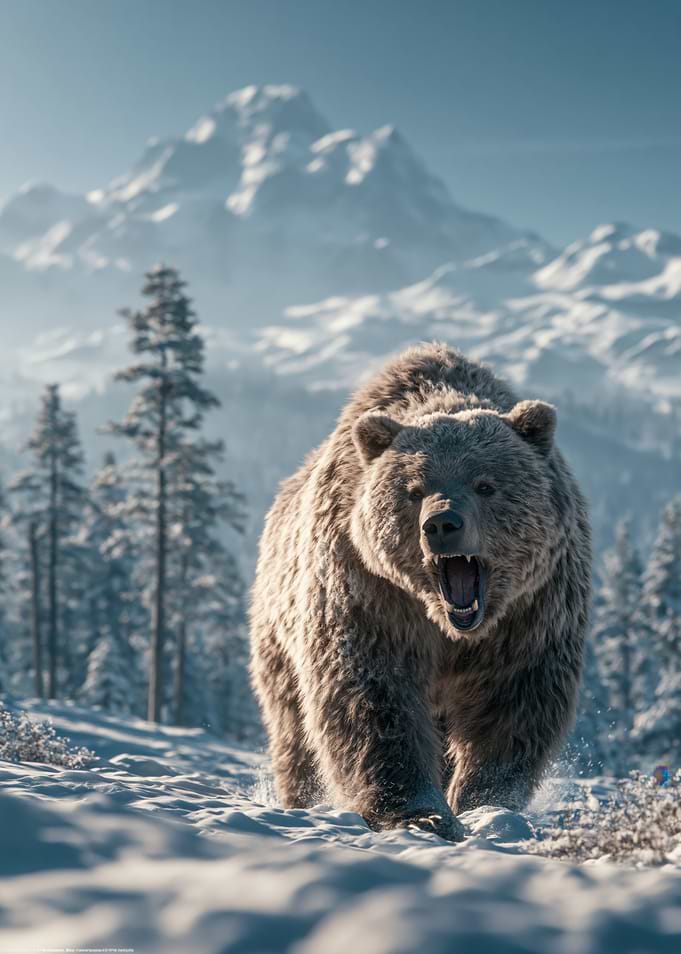 Bear in a Snowy Mountain Landscape