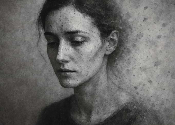 A Sorrow I Cannot Explain - Cracked Portrait of a Woman