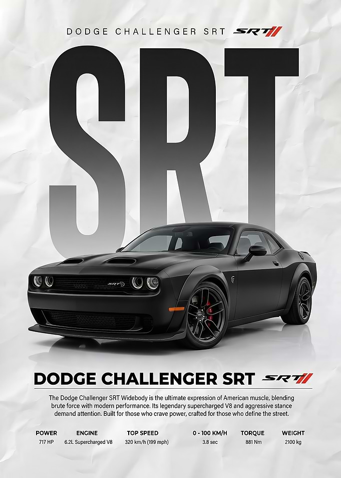 black Dodge Challenger SRT car poster