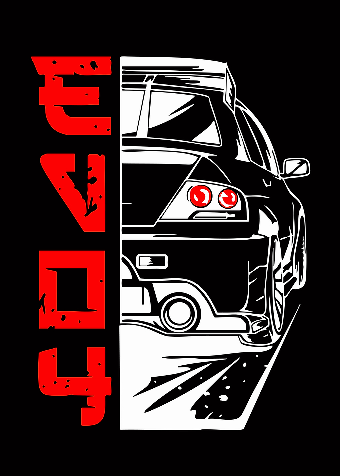 Red Japanese Text and Sports Car