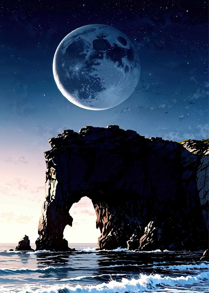 Moonlit Archway Cliff Over Ocean