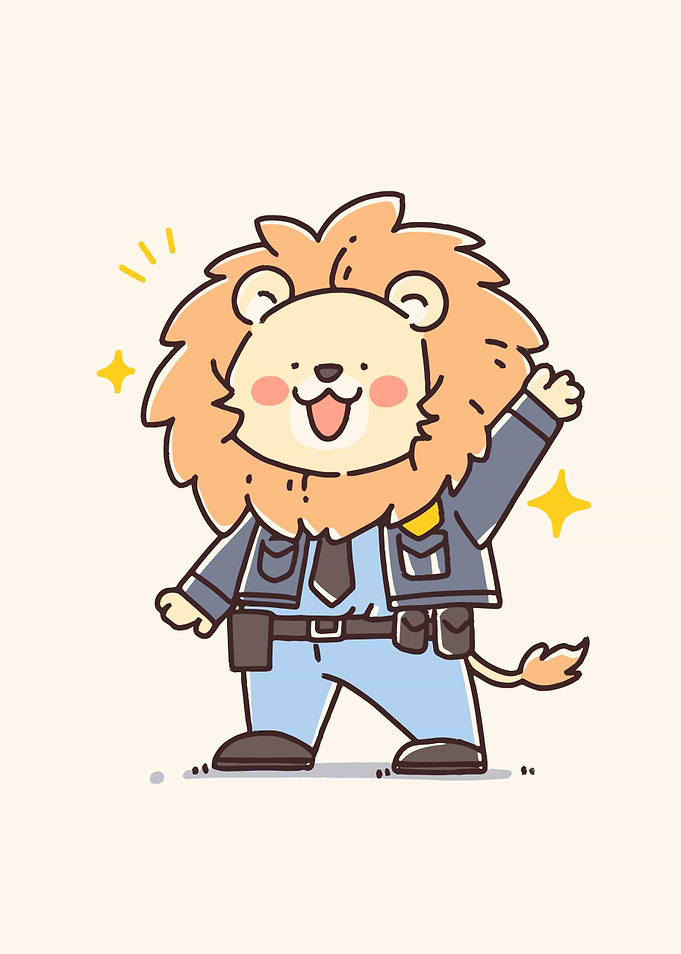 Cute Cartoon Lion Police Officer Waving