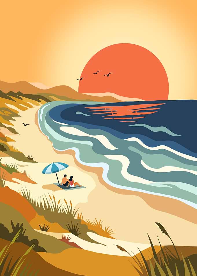 Couple Enjoying a Beach Sunset