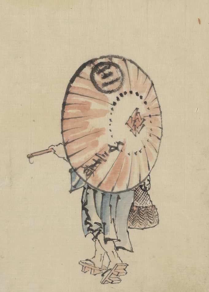 Person with Umbrella and Basket