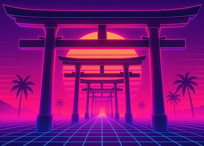 Retro Sunset Torii Gates