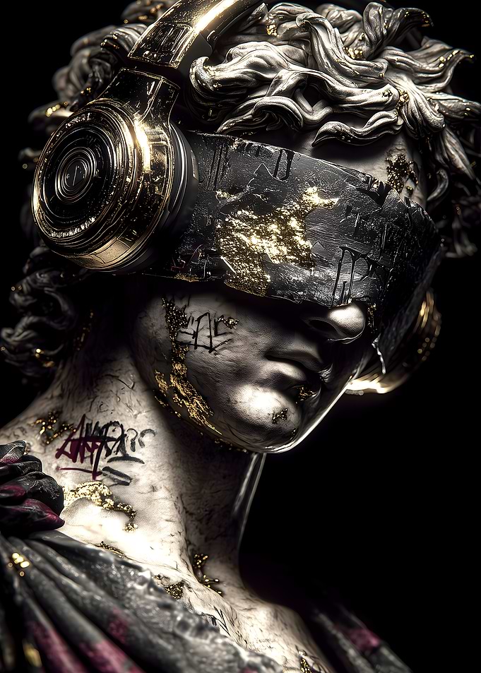 Graffiti Statue with Headphones