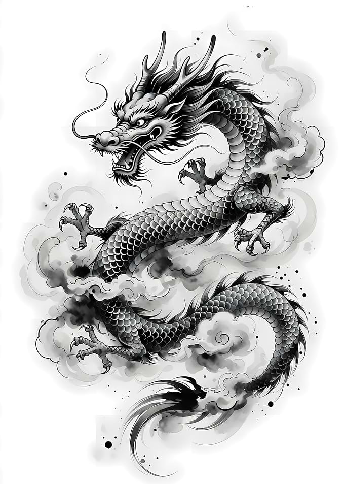 Black and White Asia Dragon