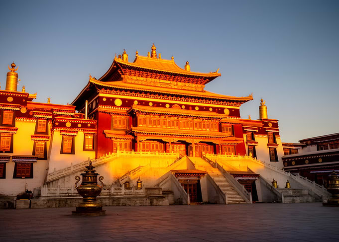 Golden Buddhist Monastery at Sunrise