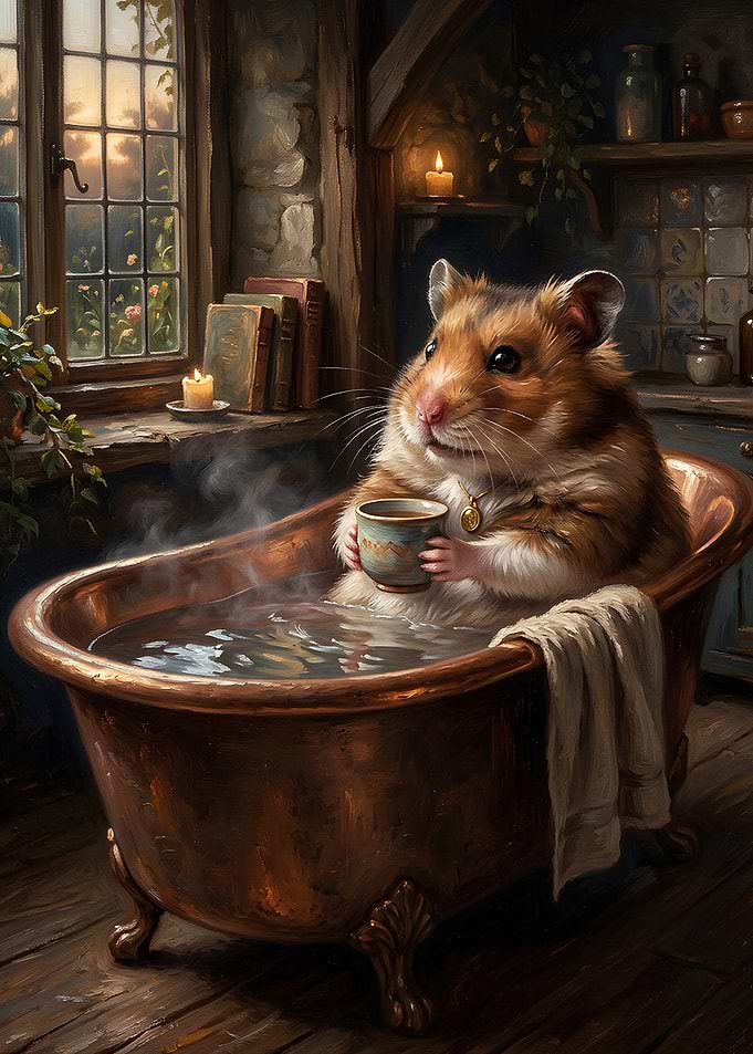 Hamster enjoying a bath with tea
