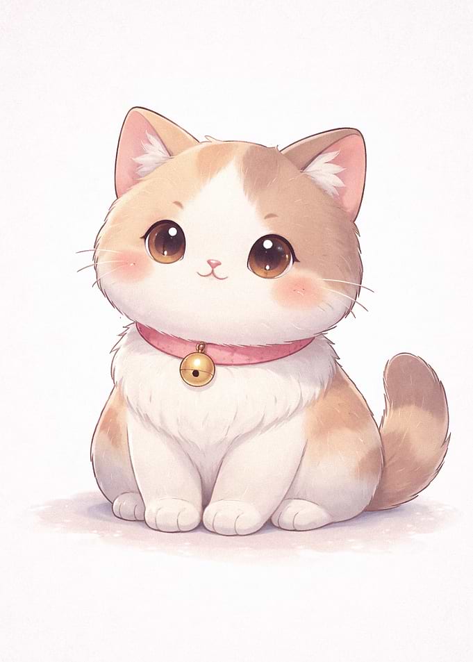 Cute Cartoon Cat with Pink Collar