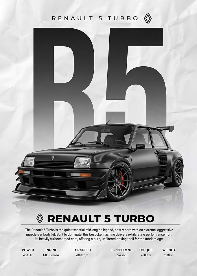 matte black race Renault 5 Turbo Poster