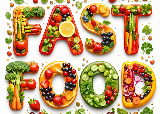 Fast Food spelled with fresh produce