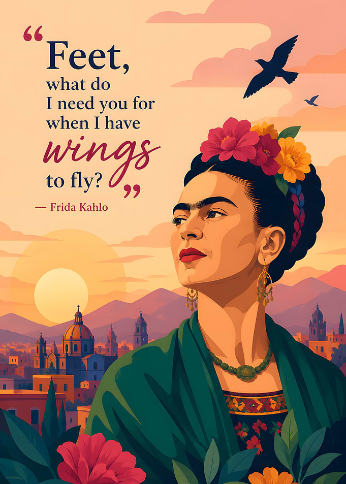 Frida Kahlo Quote with Cityscape