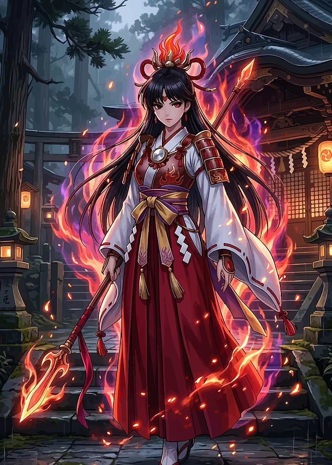 Fiery Shrine Maiden with Spear