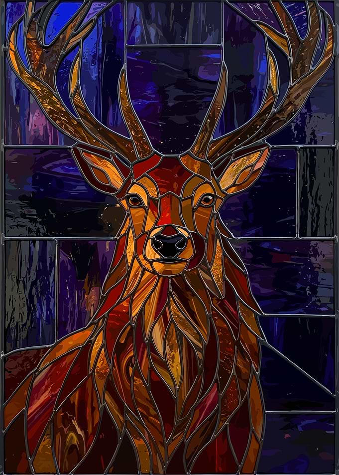 Stained Glass Stag Portrait