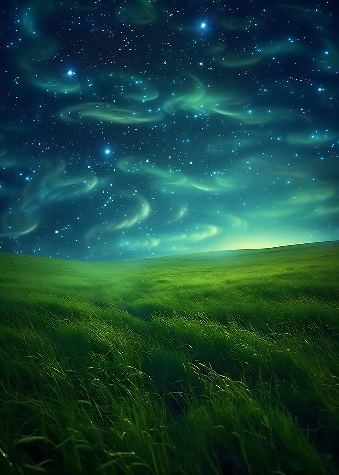 Starry Night Over Grassy Field