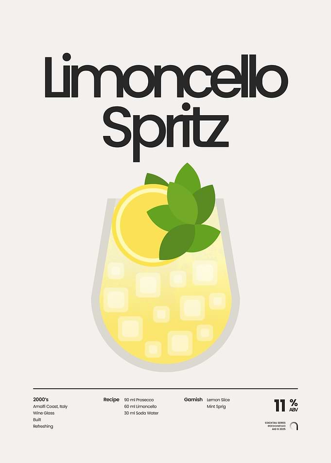 Limoncello Spritz Cocktail Minimalist Poster