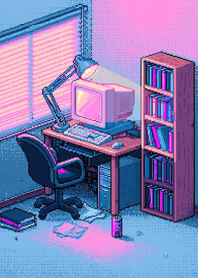 Retro Pixel Art Desk Setup