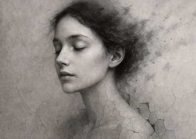 Changing - Woman's Face Dissolving into Dust
