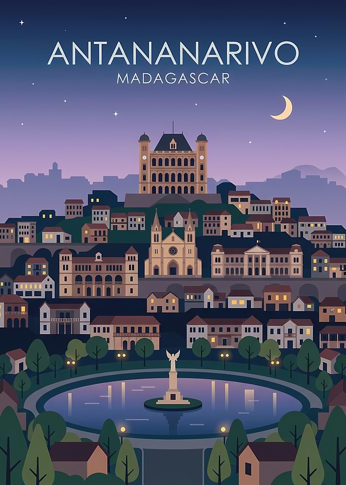Antananarivo Madagascar Cityscape at Night