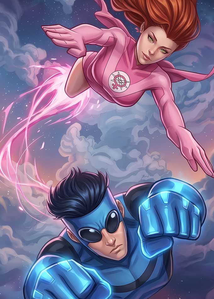 Invincible and Atom Eve Flying