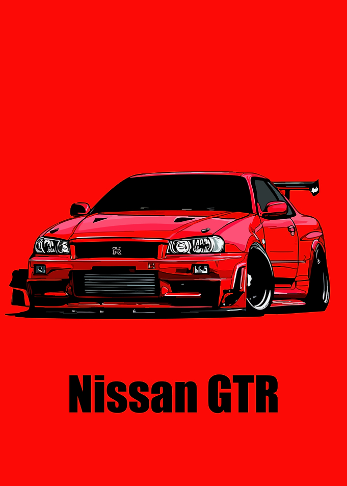 Red Nissan GTR Car Illustration