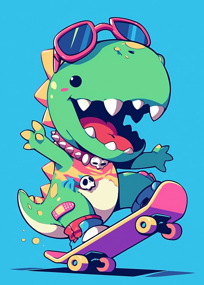 Cool Dinosaur Skater with Sunglasses