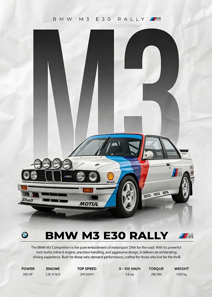 BMW M3 E30 Rally Car Poster