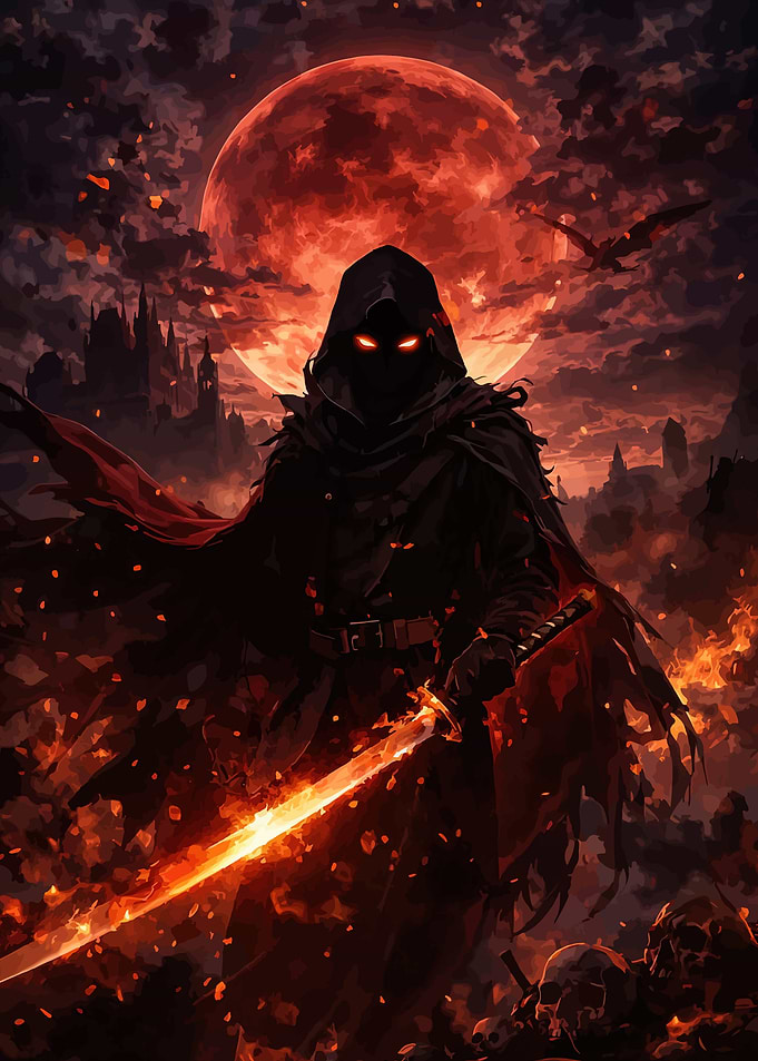 Dark Warrior with Fiery Sword