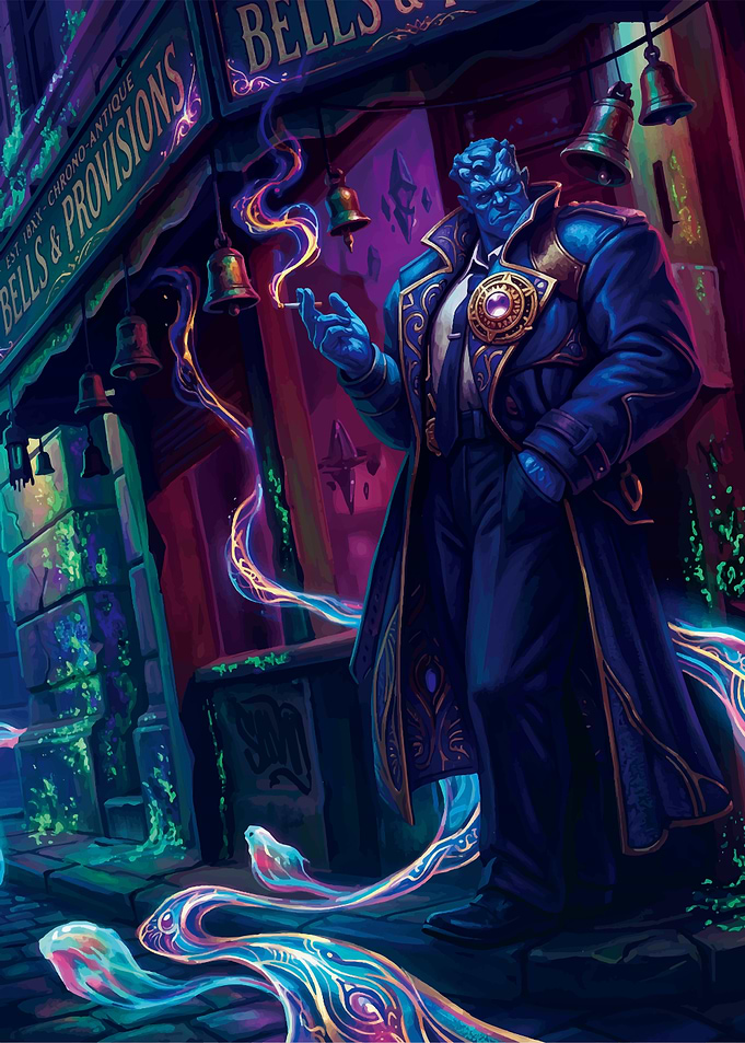 Blue Man in Trench Coat Outside Shop
