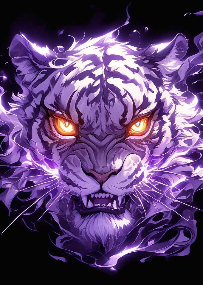 Aggressive White Tiger with Purple Aura
