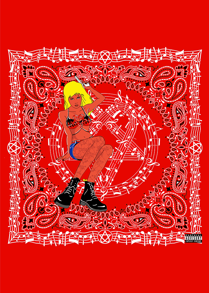 Woman with Gun on Red Bandana